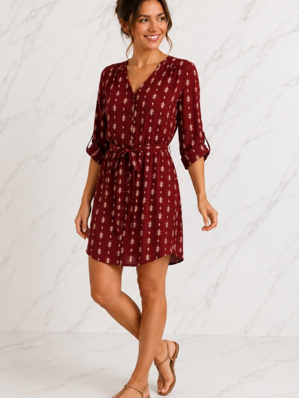 41 Hawthorn Shirt Dress Burgundy 3/4 sleeve Size Medium